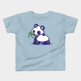Cute Baby Panda Eating Bamboo Cartoon Kids T-Shirt